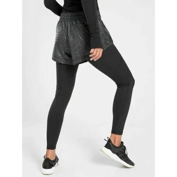 NWT Athleta Rainier 2 in 1 High Waist Tight Black Cheetah Print Small Tall - Picture 4 of 16